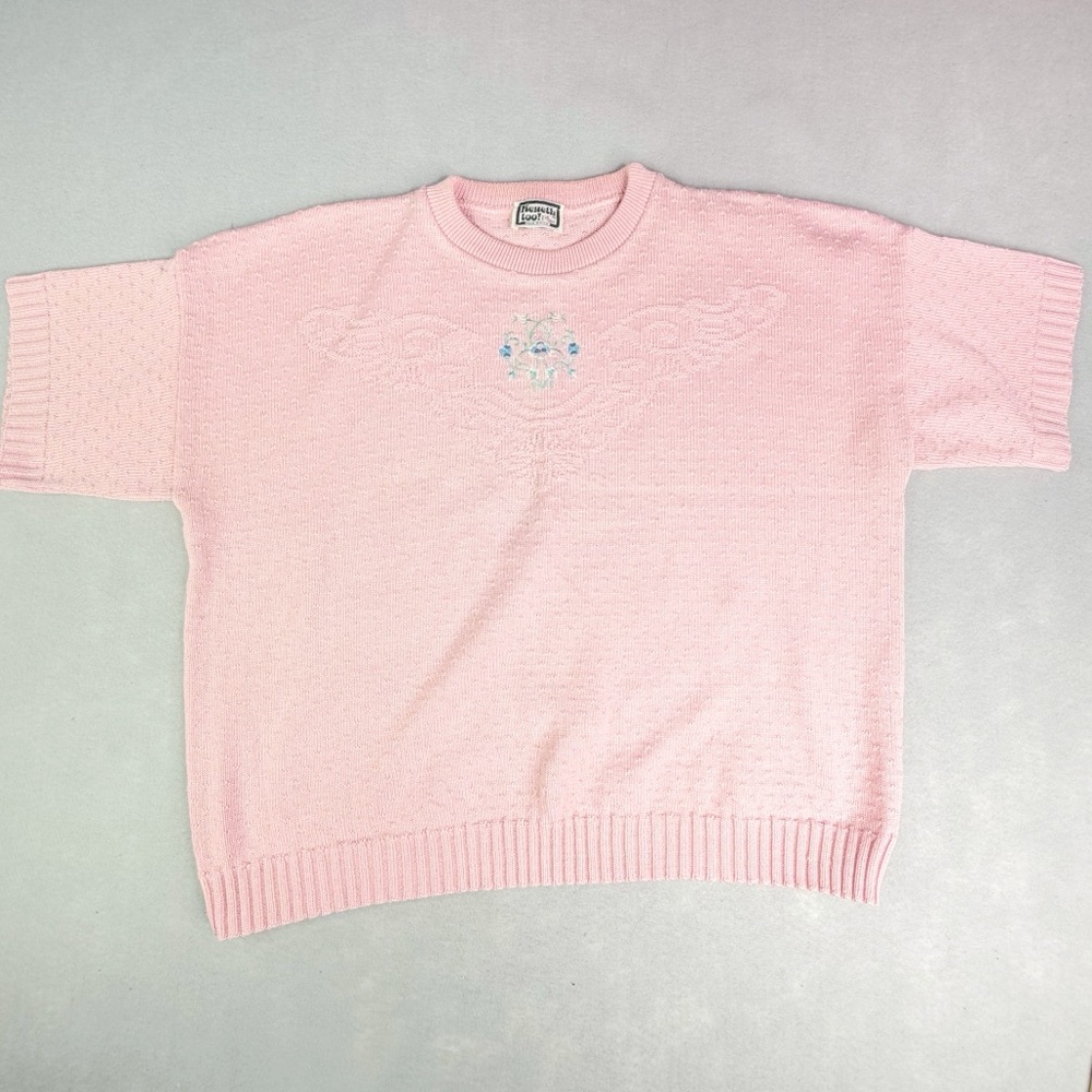 Keneth too! Sweater Women's 2X Pink Vintage Floral Embroidered Cottagecore 90s